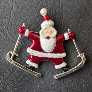Danecraft Santa Claus Skiing Glitter Enamel Holiday Pin Vintage